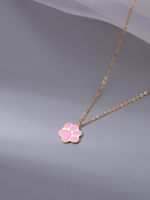 NS927 5 [Pink Gold Plated] 925 Sterling Silver Enamel Cat Minimalist Necklace
